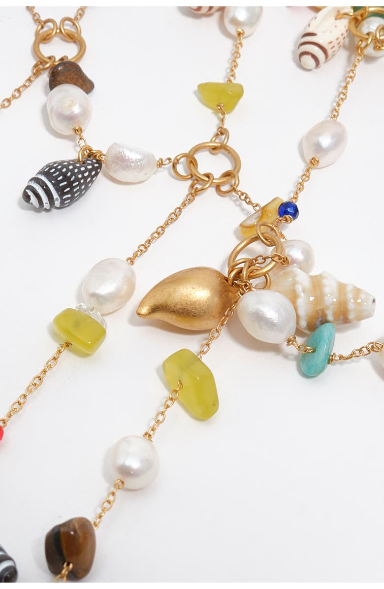 Bimba y Lola Maxi Necklace With Chains And Seashell Multi-Charms, Alternate, color, Gold