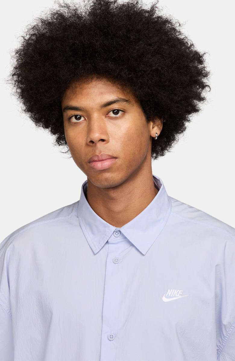 Nike Club Short Sleeve Button-Up Oversize Shirt, Alternate, color, Ghost/ White