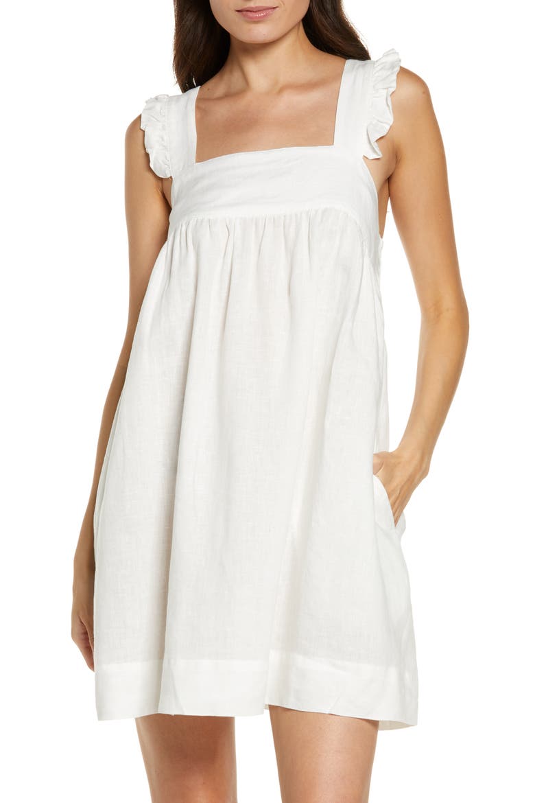Rebecca Sleeveless Linen Nightgown, Main, color, WHITE