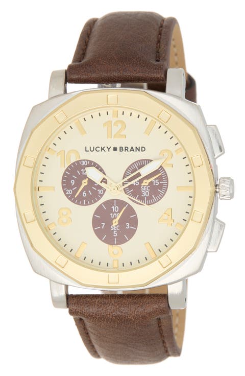 Octagonal Leather Strap Watch, 44mm