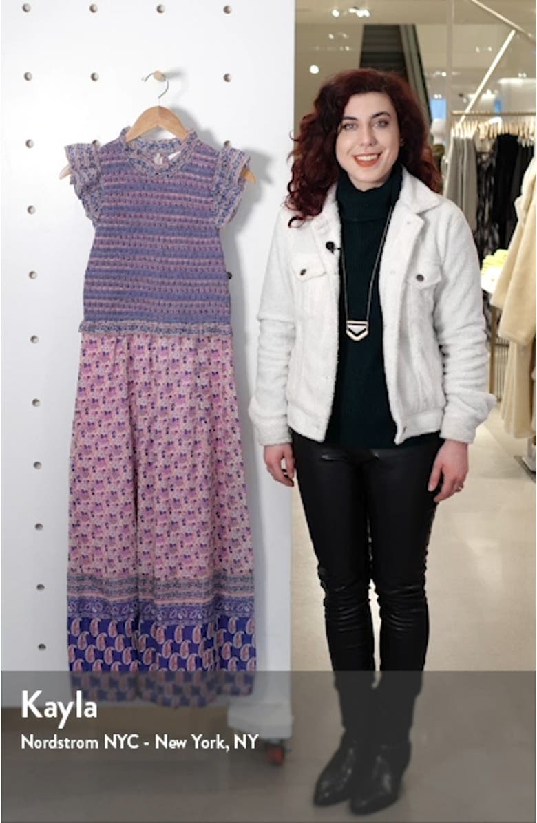 Bianca Smocked Mixed Print Midi Dress, sales video thumbnail