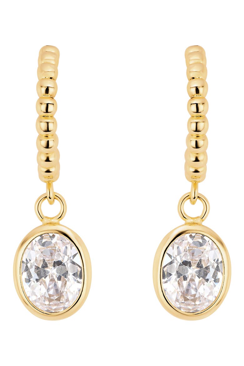 Modern Muse Beaded CZ Oval Bezel Hoop Earrings, Main, color, GOLD