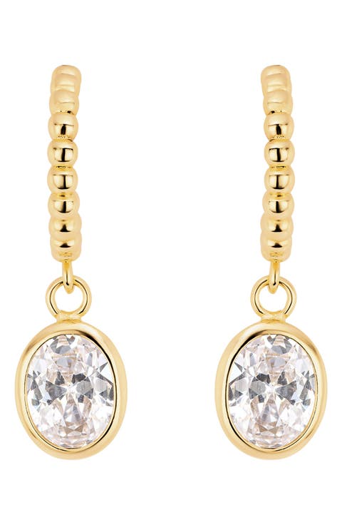 The Beaded Oval Drop Huggie Earrings