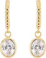 ATHRA LUXE Modern Muse Beaded CZ Oval Bezel Hoop Earrings