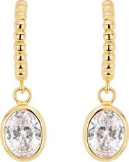 ATHRA LUXE Modern Muse Beaded CZ Oval Bezel Hoop Earrings