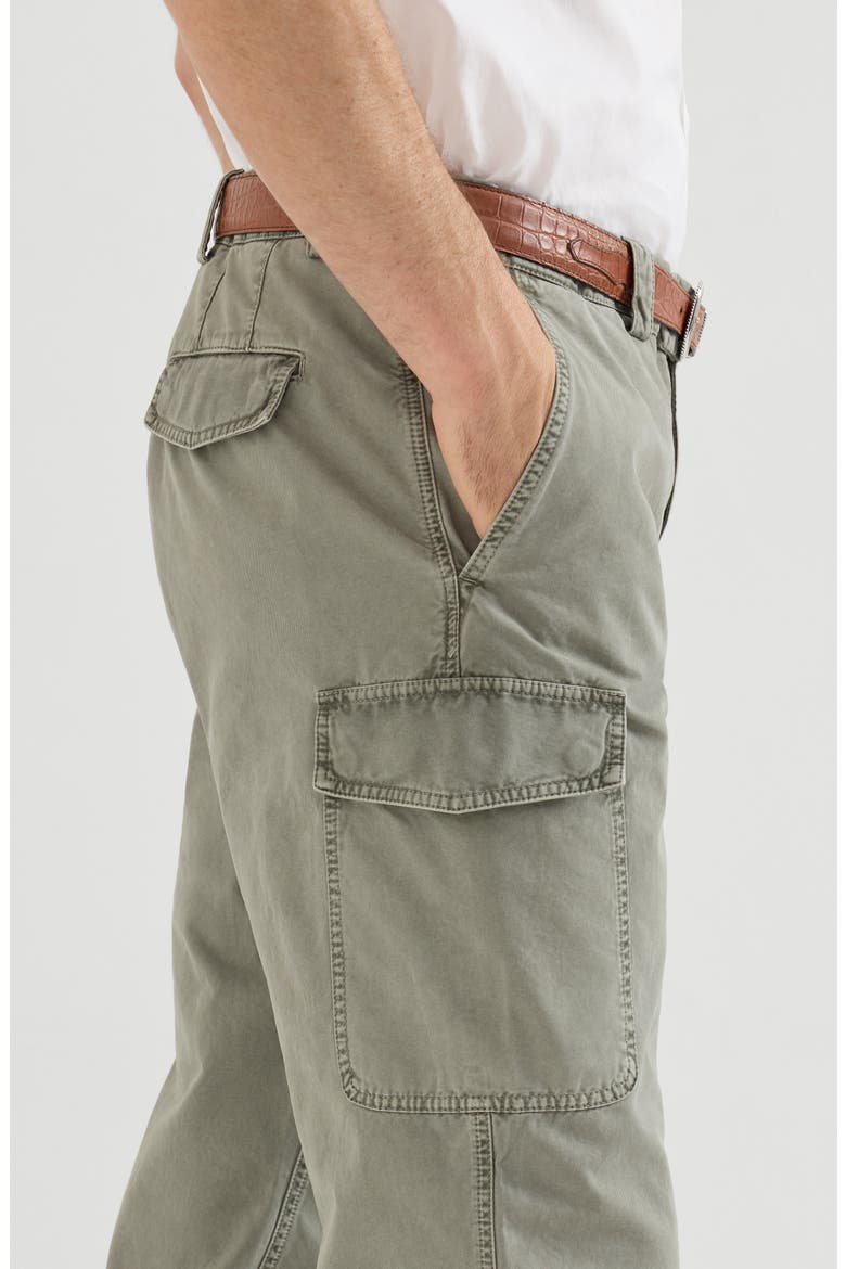 Peached cotton gabardine trousers with cargo pockets, Alternate, color, Military