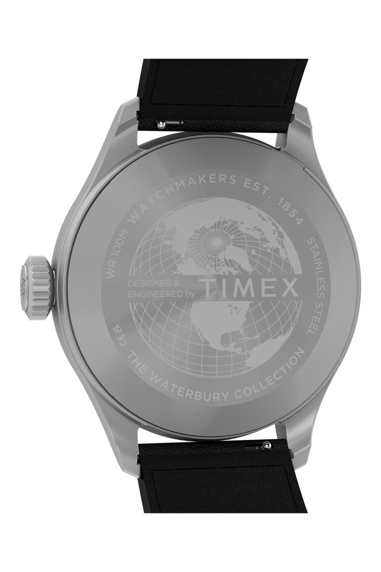 Waterbury Ace41mm Leather Strap Watch, Alternate, color, BLACK/ SILVER-TONE