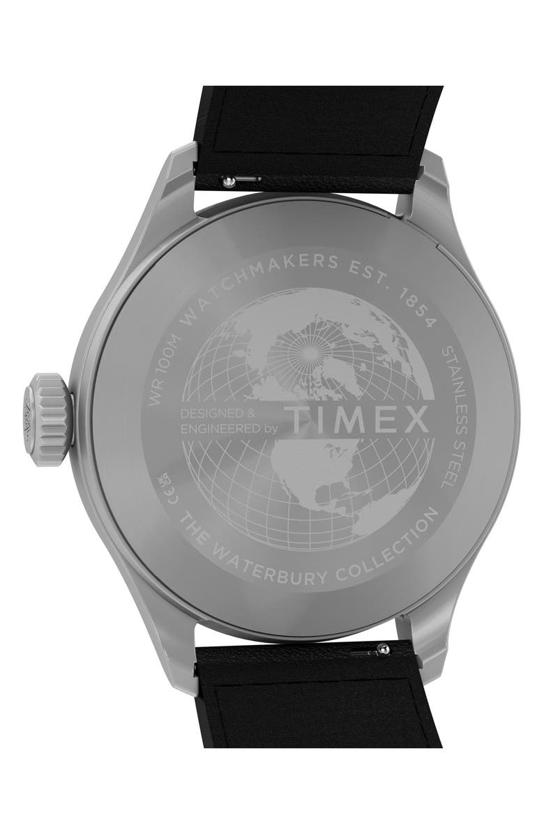 Timex<sup>®</sup> Waterbury Ace41mm Leather Strap Watch, Alternate, color, Black/ Silver-Tone