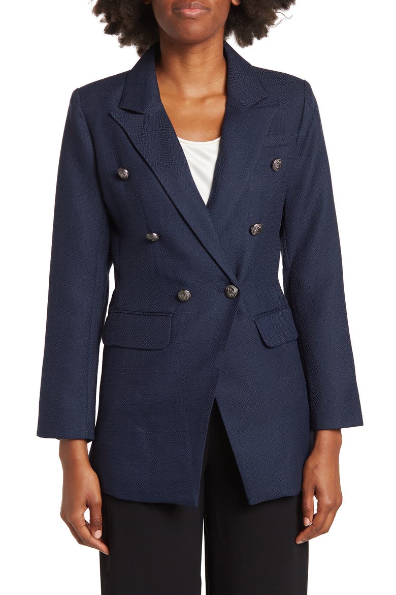 Princess Polly Textured Weave Blazer, Alternate, color, NAVY