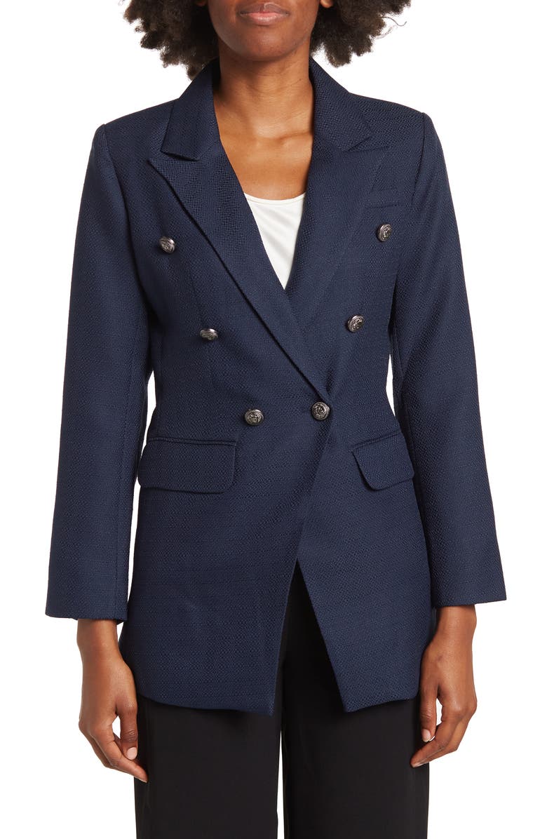 Belle & Bloom Princess Polly Textured Weave Blazer, Alternate, color, Navy
