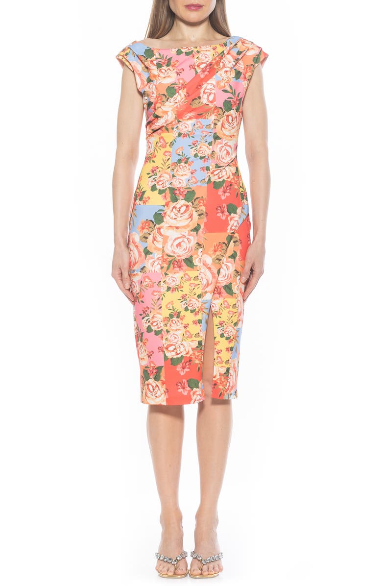 Alexia Admor Lavender One-Shoulder Slit Midi Dress, Main, color, Floral Multi