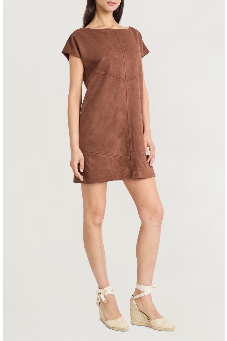 Faux Suede Minidress, Alternate, color, DOWNTOWN BROWN