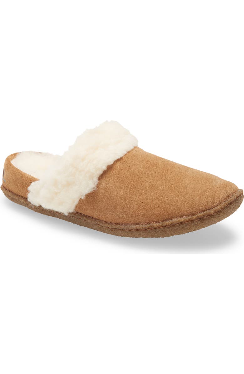 SOREL Nakiska II Faux Shearling Lined Slide Slipper, Main, color, Camel Brown/ Natural