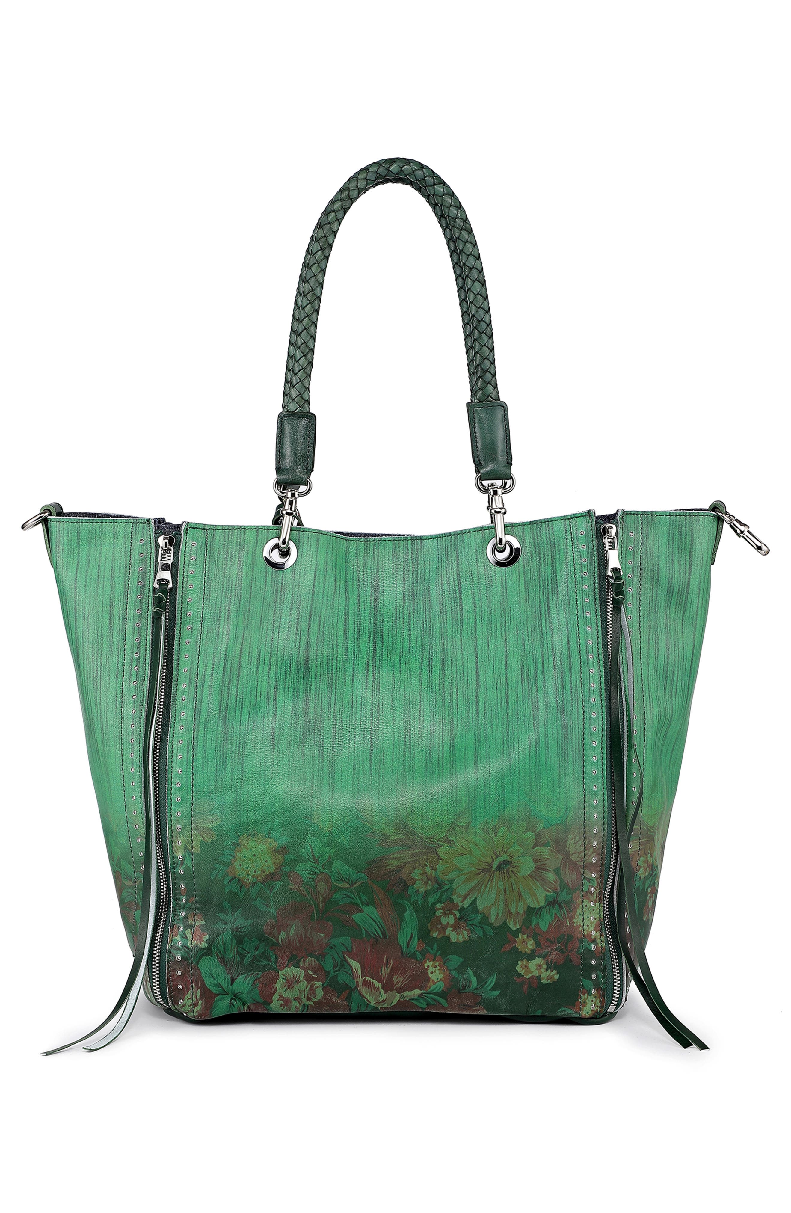 Barracuda Leather Tote, Alternate, color, KALE PAINTED