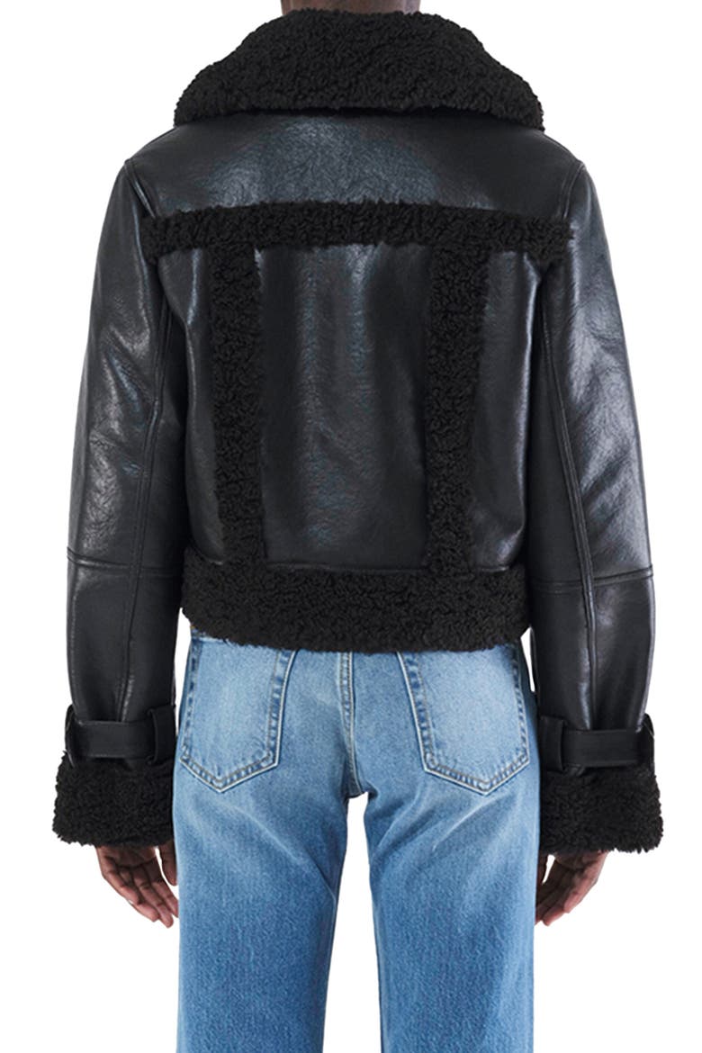 Jay Faux Leather & Faux Shearling Moto Jacket, Alternate, color, NOIR