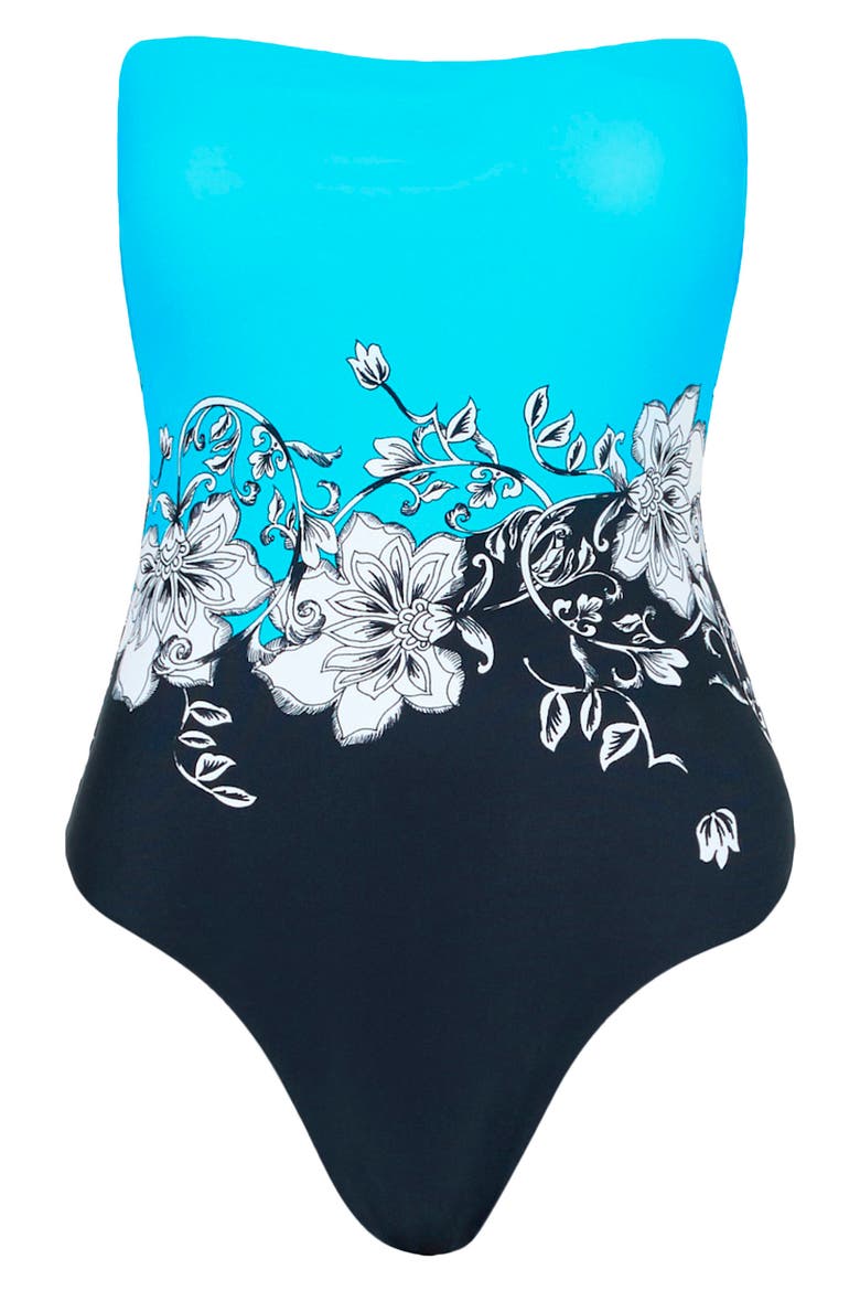 Floral Strapless One-Piece Swimsuit, Alternate, color, BLUE BLACK