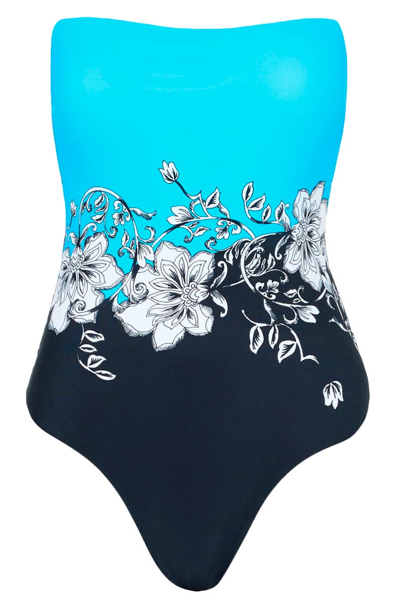 Milly Floral Strapless One-Piece Swimsuit, Alternate, color, Blue Black