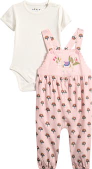 Mini Boden Bodysuit & Embroidered Overalls Set