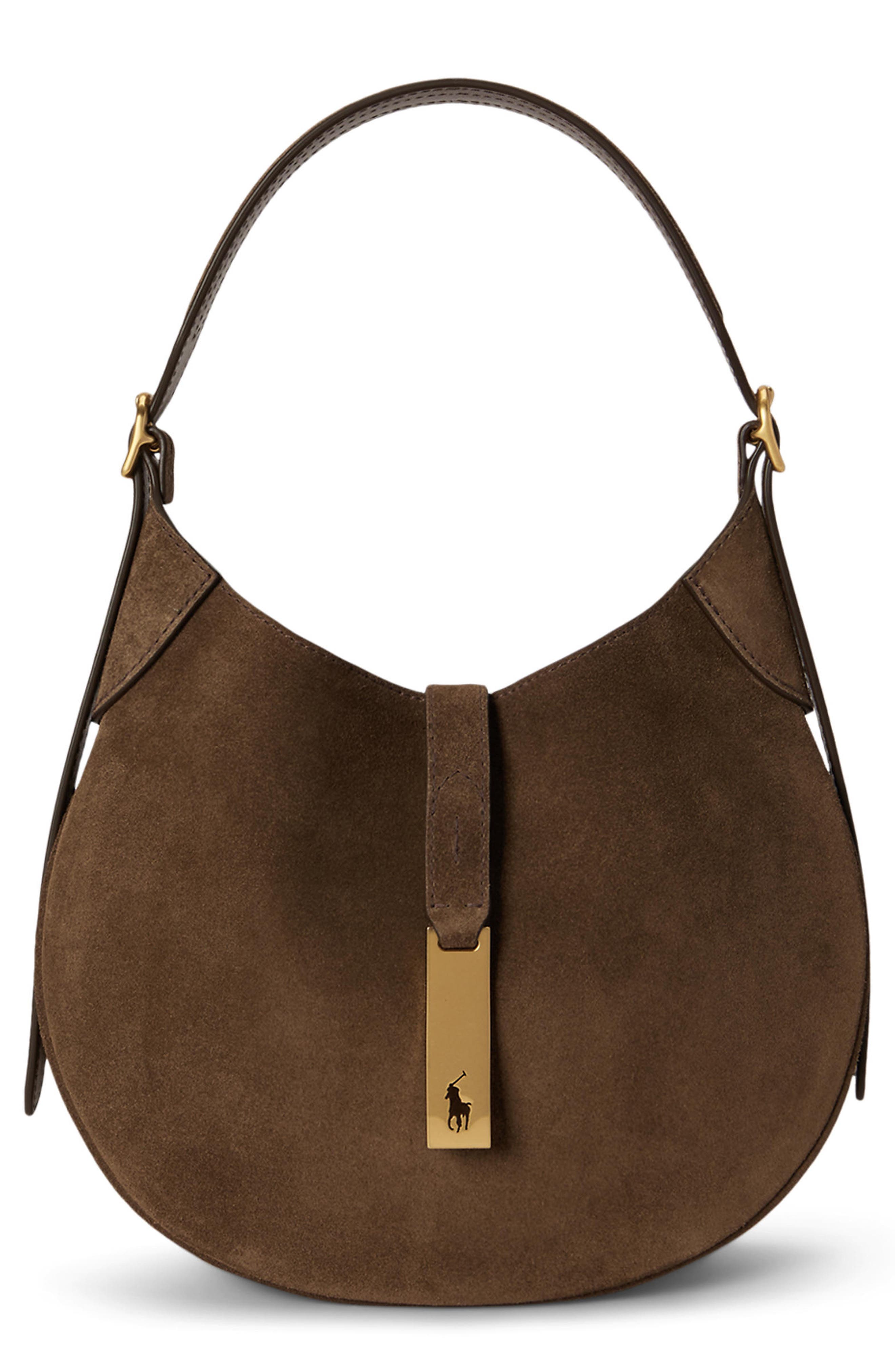 Small Polo ID Suede Shoulder Bag, Main, color, GINGERBREAD