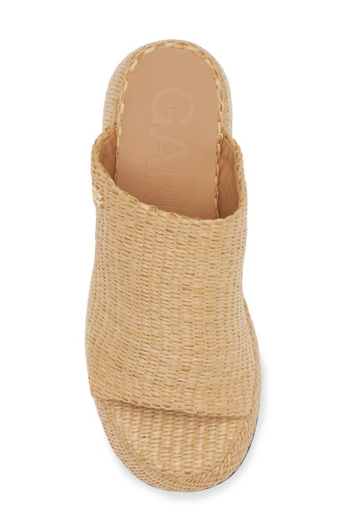 Ganni Butterfly Raffia Platform Slide Sandal In Nature