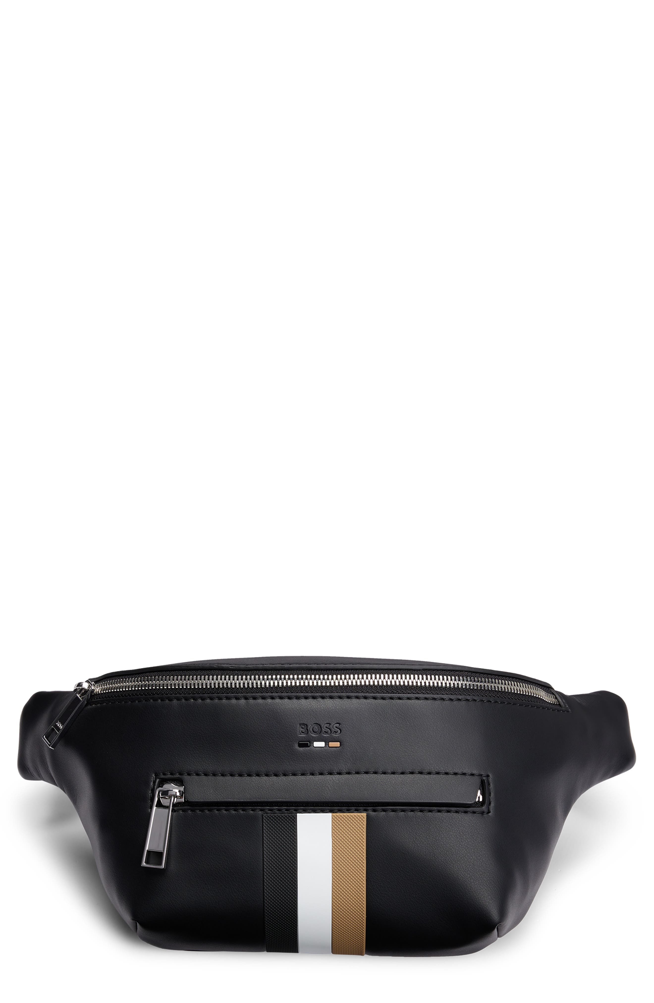 BOSS Ray Stripe Faux Leather Belt Bag, Main, color, 