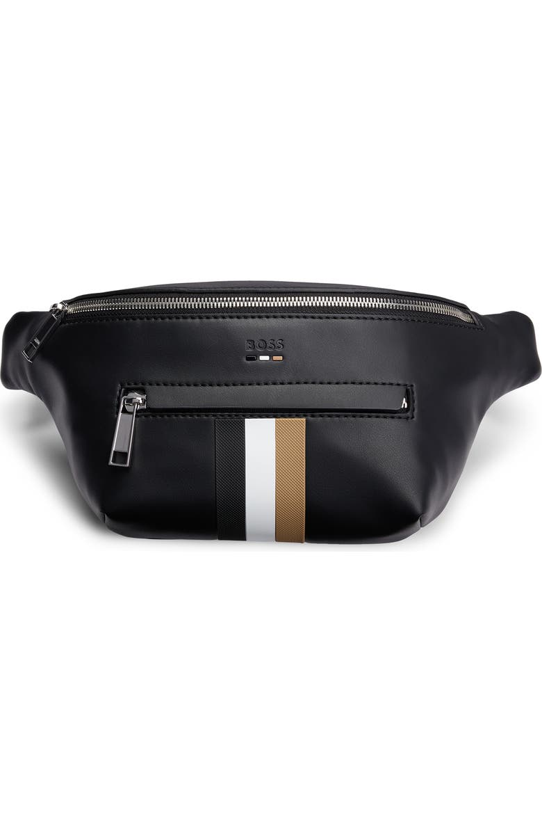 BOSS Ray Stripe Faux Leather Belt Bag, Main, color,