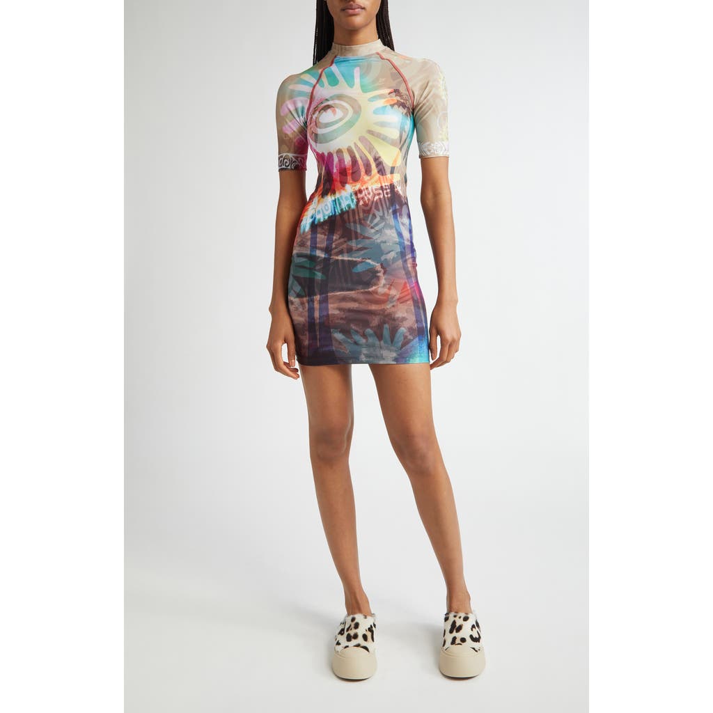 Paolina Russo Body-con Mesh Minidress In Multi