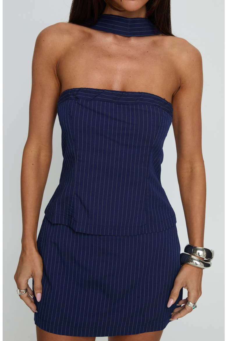 Zaelyn Stripe Halter Neck Top & Miniskirt Set, Alternate, color, NAVY STRIPE