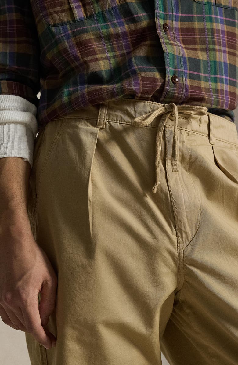 Polo Ralph Lauren Prepster Pleated Cotton Twill Easy Drawstring Pants, Alternate, color, Coastal Beige