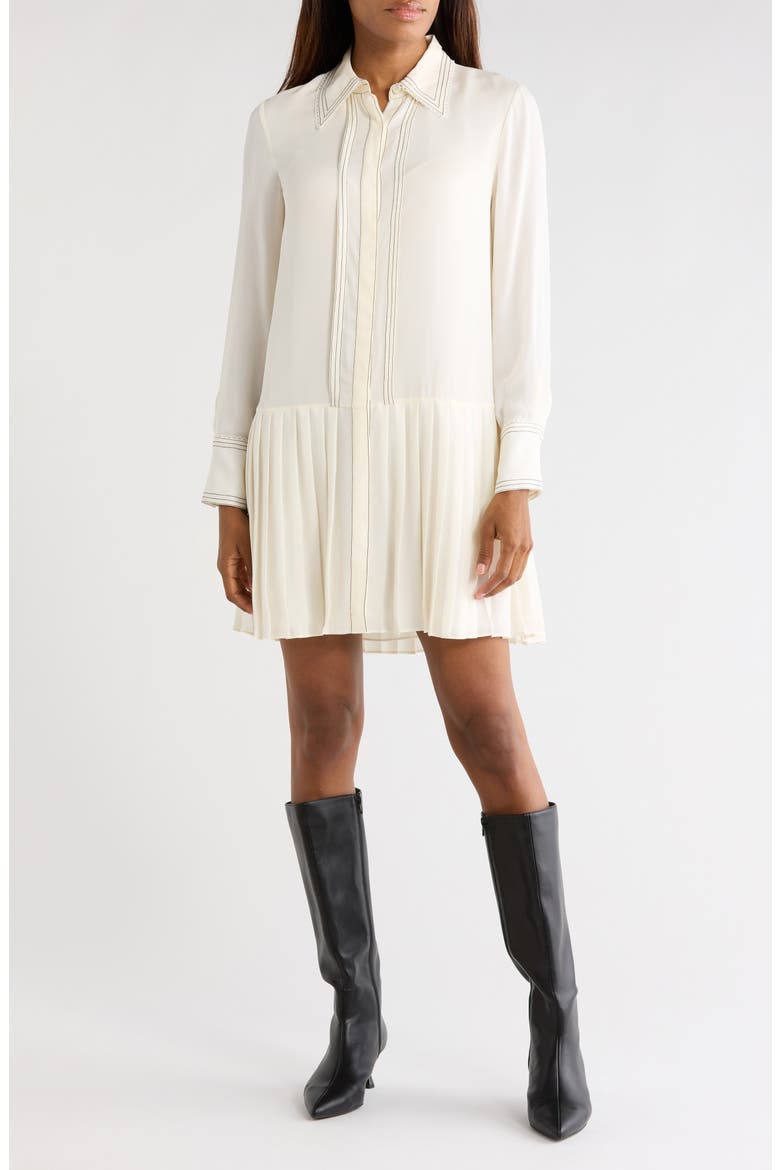Pleated Silk Long Sleeve Dress, Main, color, SNOW