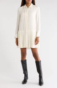 Rebecca Taylor Pleated Silk Long Sleeve Dress