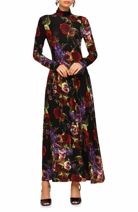 Avec Les Filles Floral Long Sleeve Jersey Maxi Dress