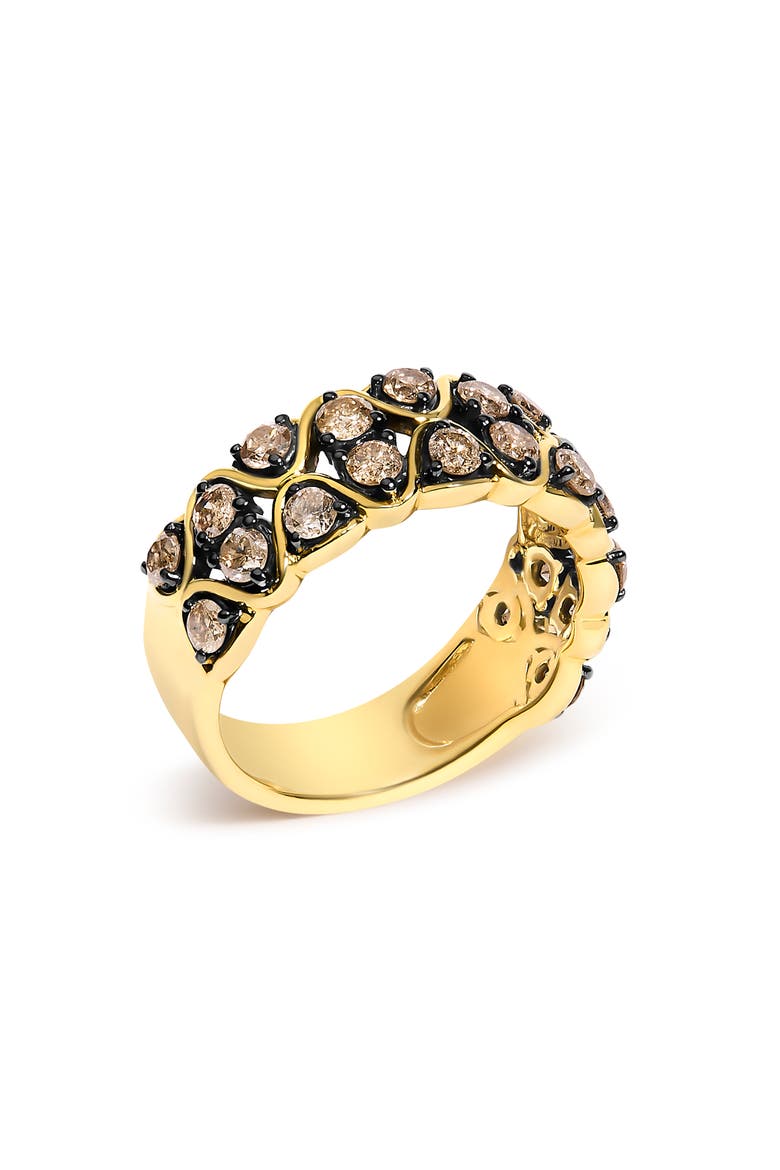 10K Yellow Gold Plated Sterling Silver 1 1/2 ctw Brown Diamond Scalloped Band Ring, Alternate, color, Yellow Gold over Silver