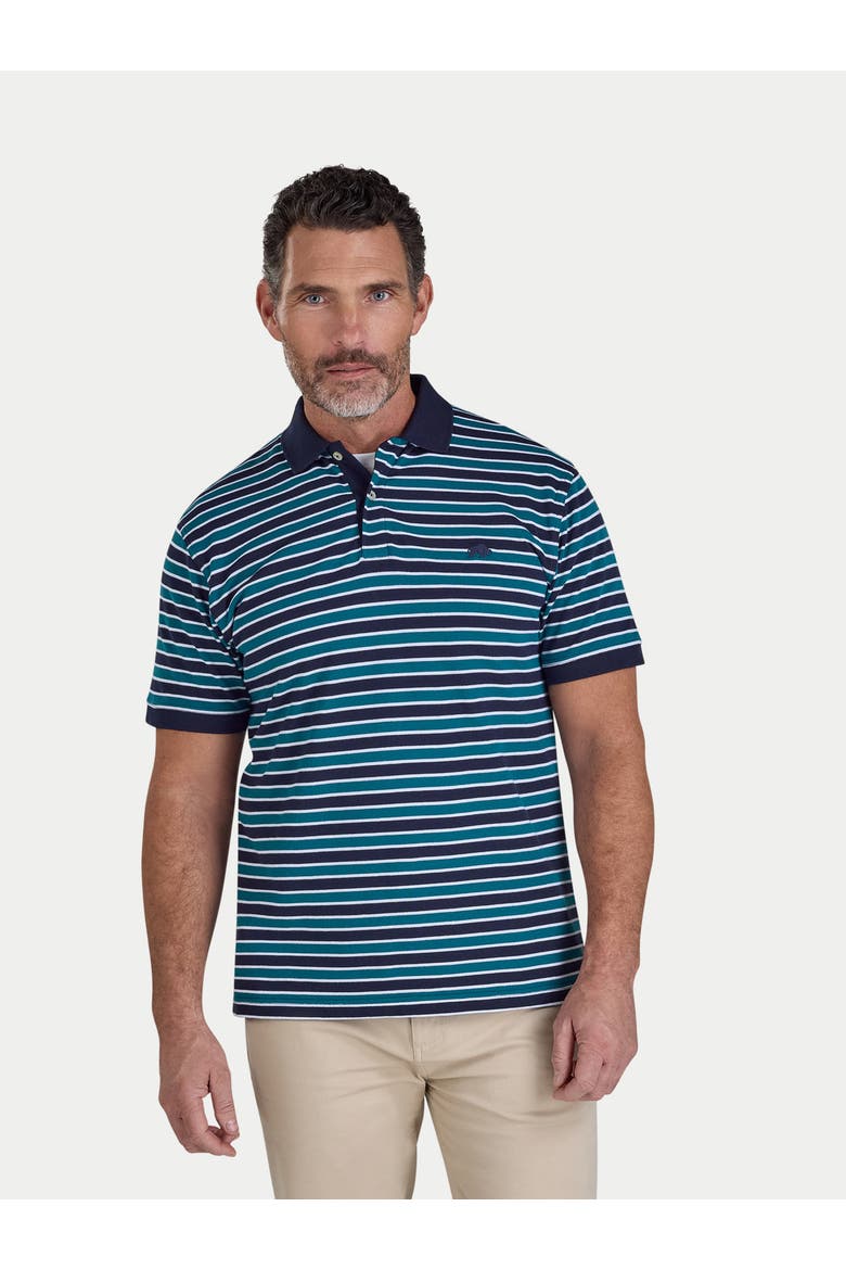 Triple Stripe Pique Polo Shirt, Main, color, Navy