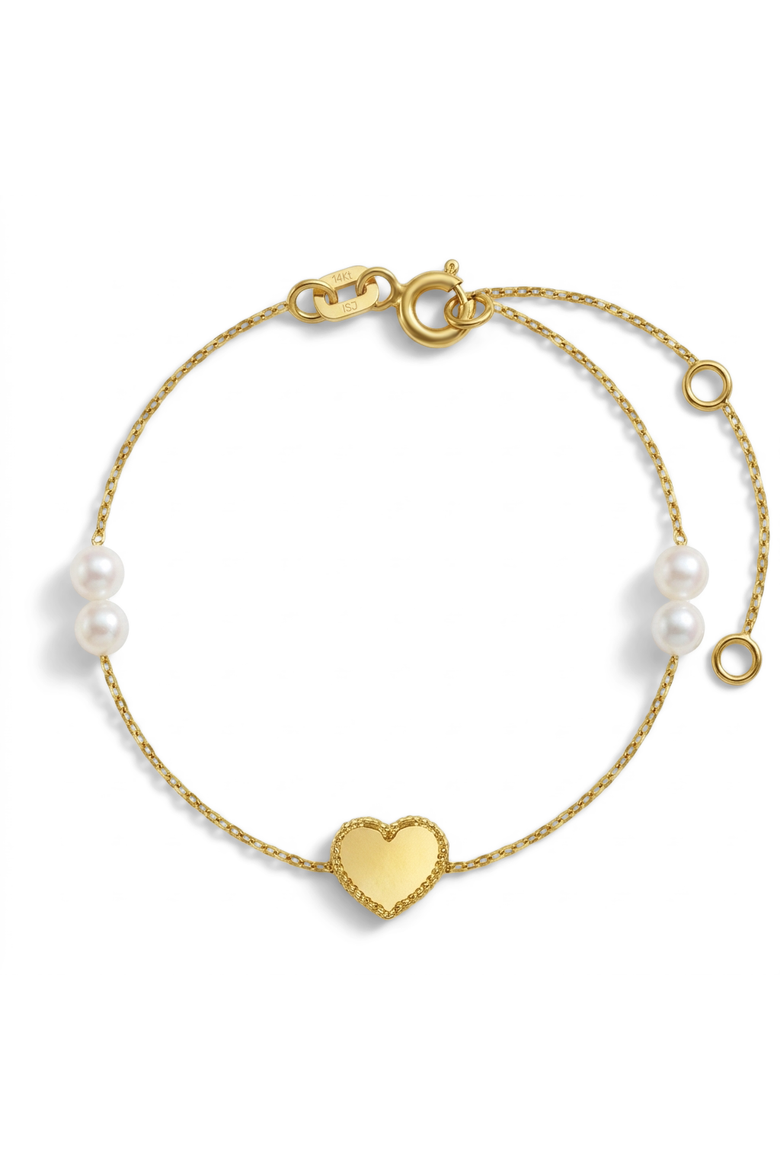 14k Framed Heart Girls Bracelet, Main, color, White