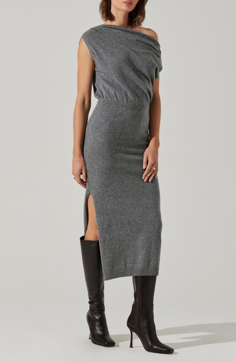 ASTR the Label Val Asymmetric Sweater Dress, Main, color, Charcoal