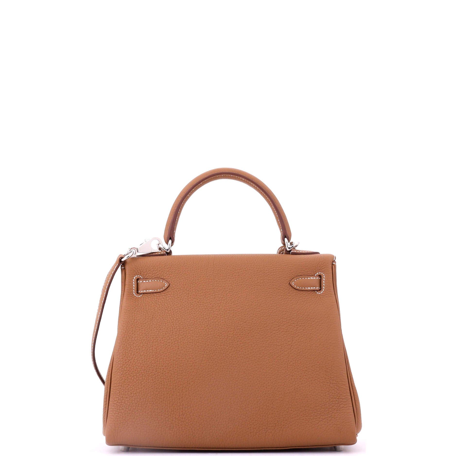 Pre-Owned Hermes Kelly Handbag Brown Togo with Palladium Hardware 25, Alternate, color, Gold