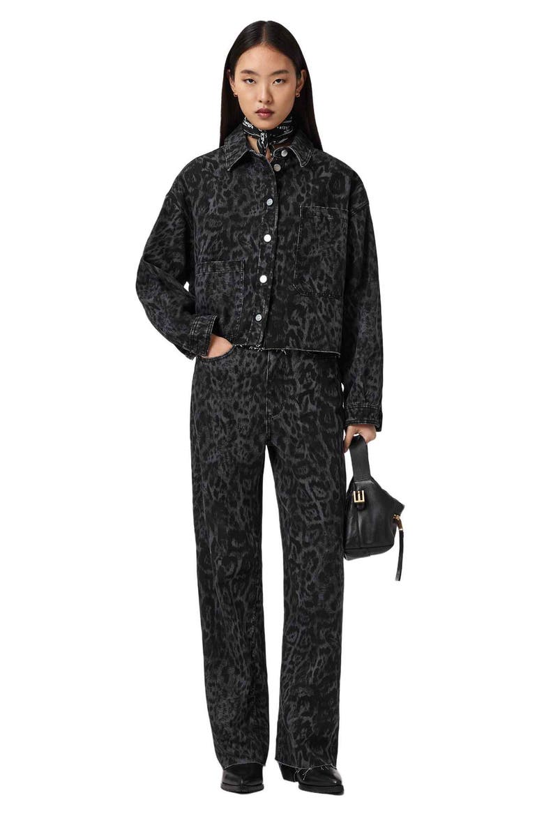 Leopard Denim Jacket, Alternate, color, LEPPO BLACK