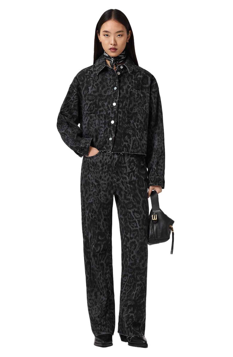 AllSaints Leopard Denim Jacket, Alternate, color, Leppo Black