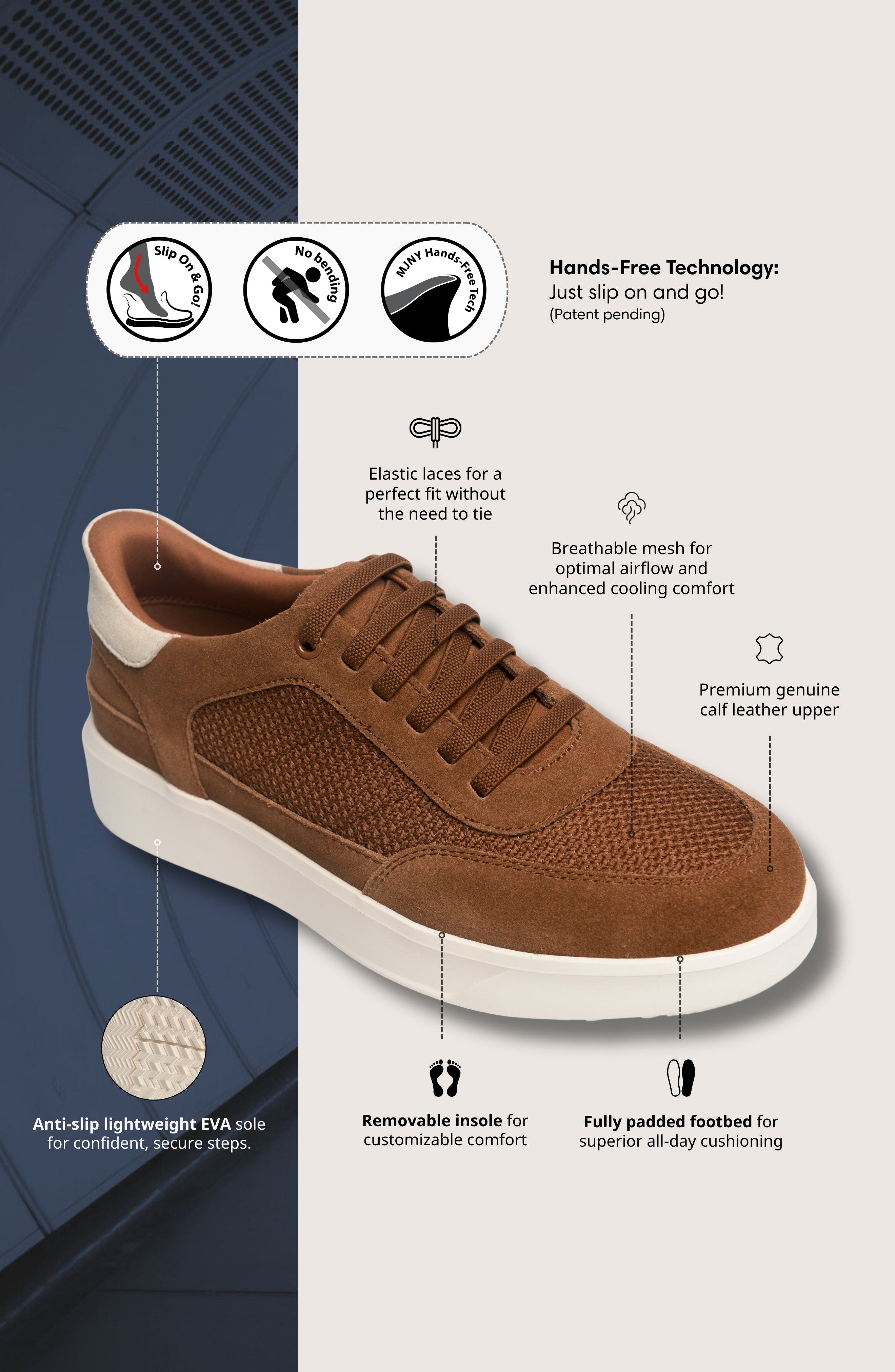 Marc Joseph New York Catherine Street  Hands Free Technology Leather Sneaker, Alternate, color, Cognac Suede