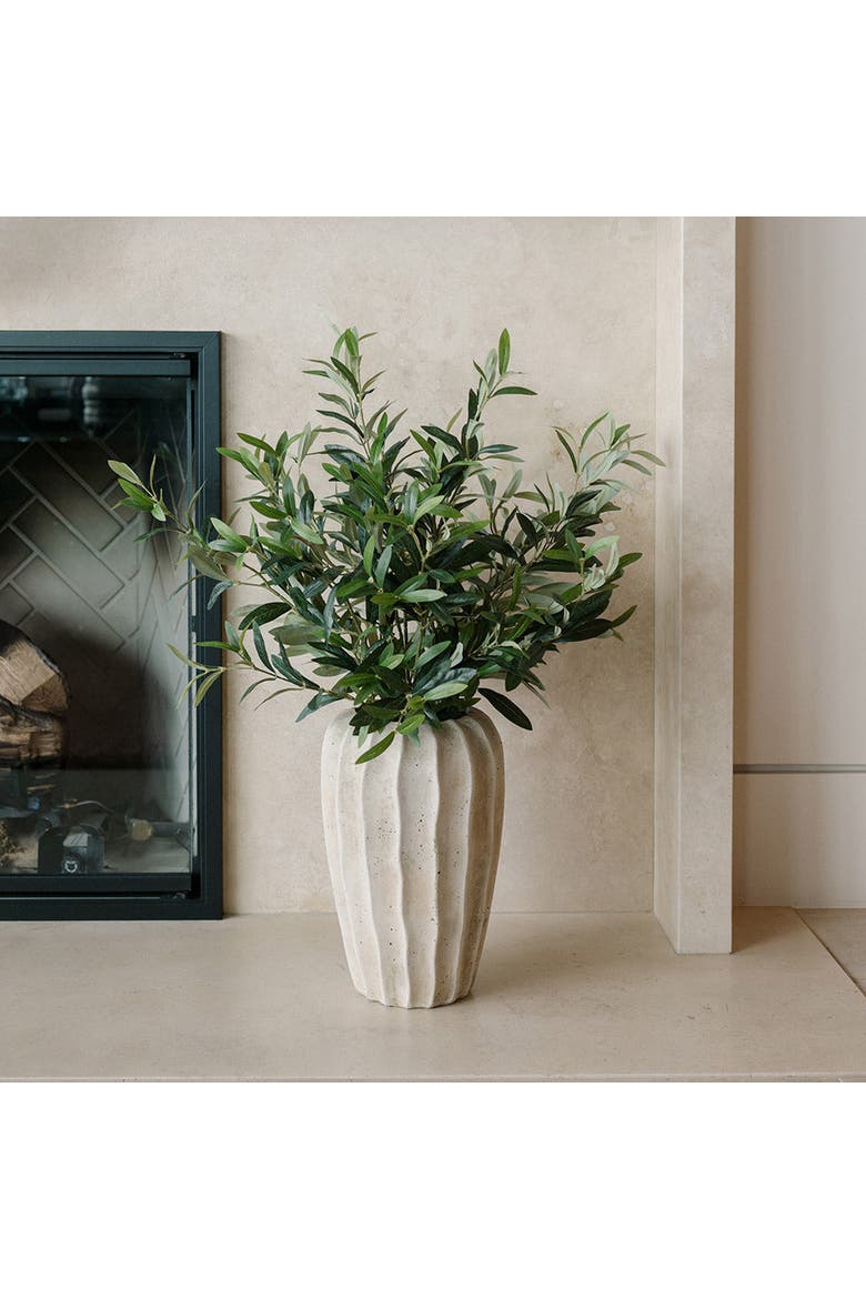 30" Faux Olive Arrangement in Artisan Vase, Alternate, color, Crème