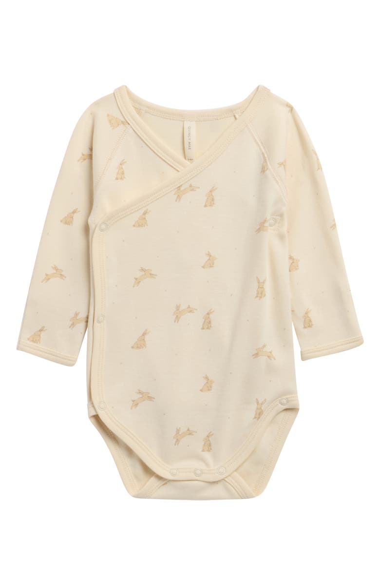 QUINCY MAE Bunny Print Long Sleeve Bodysuit, Main, color, Natural