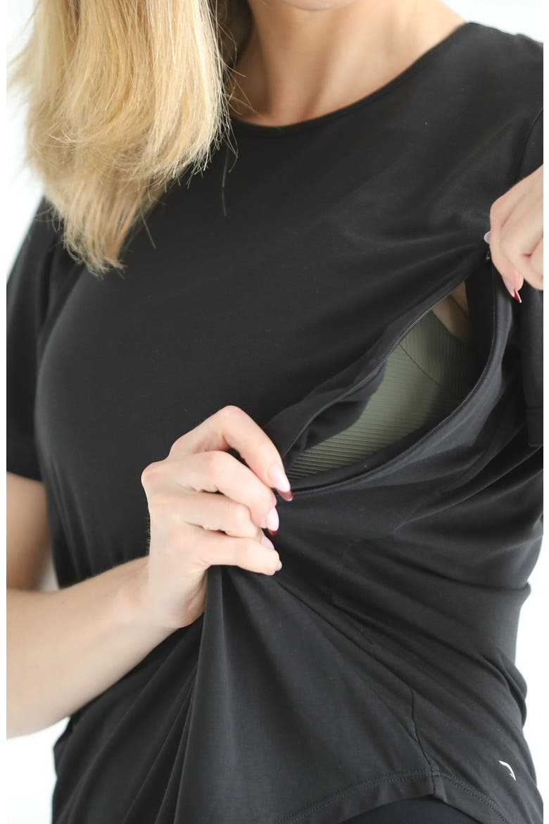 Harper Cross Back Short Sleeve Nursing Tee, Alternate, color, Noir