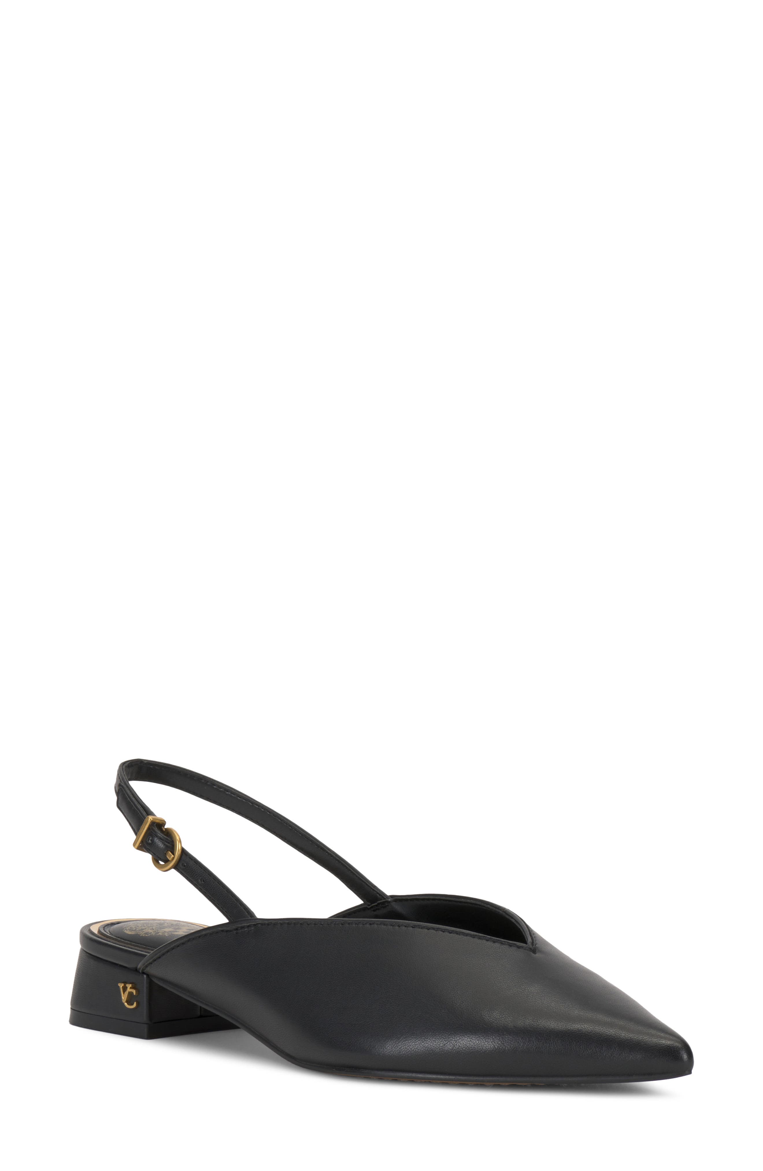 Venba Pointed Toe Slingback Flat, Main, color, BLACK LEATHER