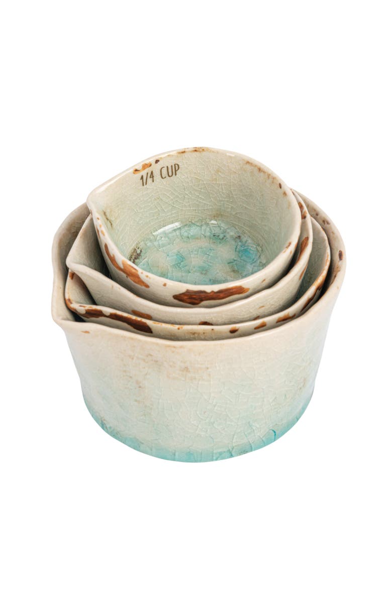 Storied Home Stoneware Measuring Cups with Reactive Crackle Glaze, Green, Set of 4, Main, color, Green