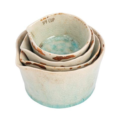 Stoneware Measuring Cups with Reactive Crackle Glaze, Green, Set of 4