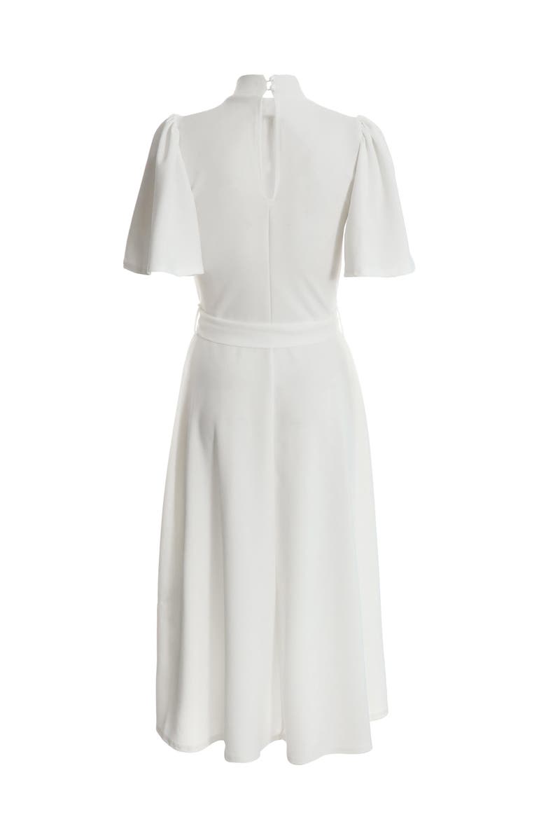 QUIZ Scuba Crepe Flower Detail Dip Hem Dress, Alternate, color, White