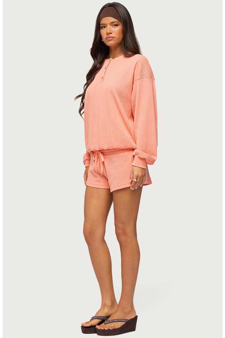 Baila Waffle Henley Top, Alternate, color, ORANGE