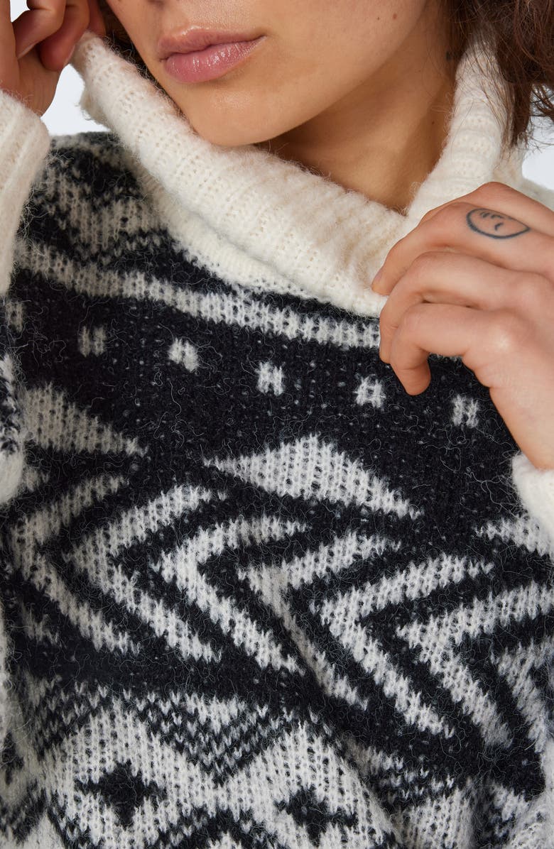 Noisy may Share Fair Isle Turtleneck Sweater, Alternate, color, Eggnogpatternblack