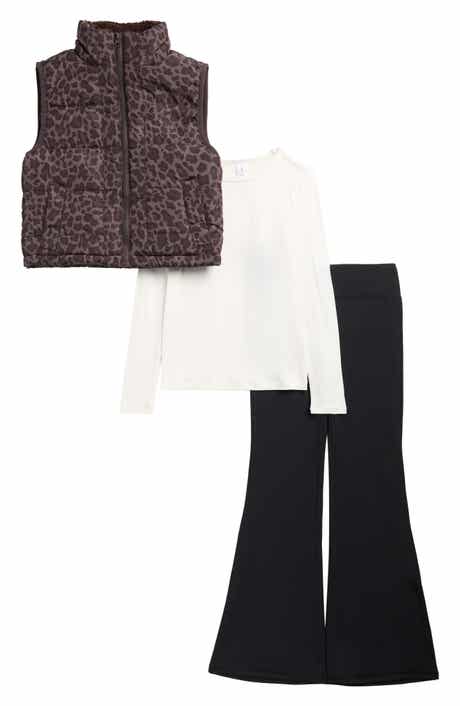 Kids' Keepin' Cozy T-Shirt, Flare Leggings & Quilted Vest Set